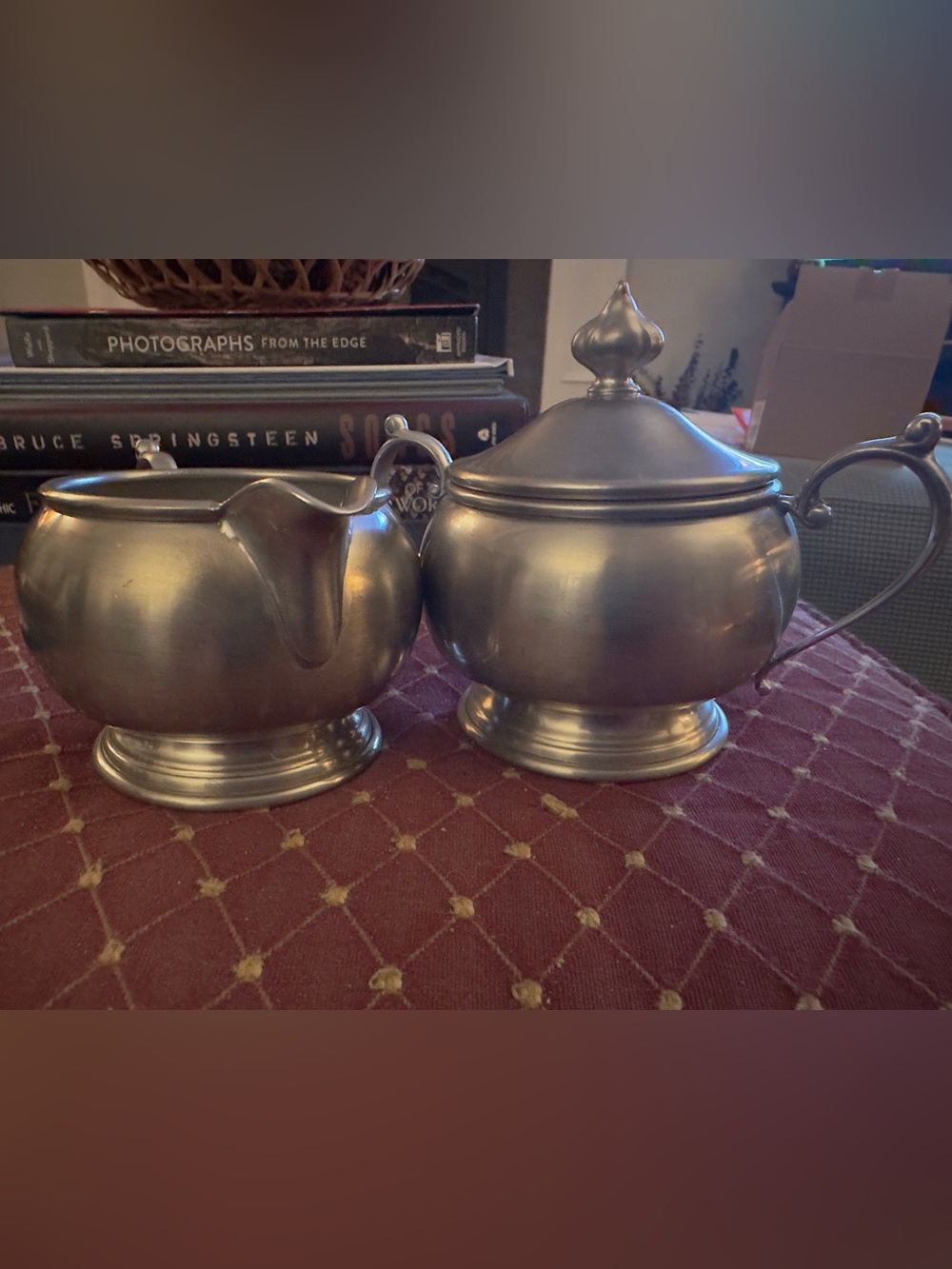 Hanle Pewter Creamer and Sugar Bowl